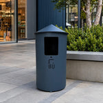 SOLARA Modern Outdoor Round Waste Bin Metal Inner Liner Large Capacity Freestanding Design for Hotel Lobby Public Area - Grey