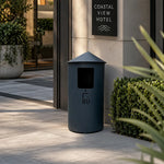 SOLARA Modern Outdoor Round Waste Bin Metal Inner Liner Large Capacity Freestanding Design for Hotel Lobby Public Area - Grey