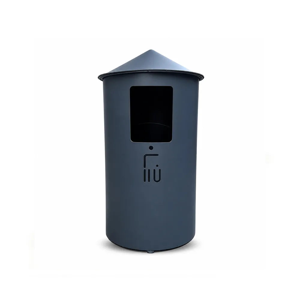 SOLARA Modern Outdoor Round Waste Bin Metal Inner Liner Large Capacity Freestanding Design for Hotel Lobby Public Area - Grey