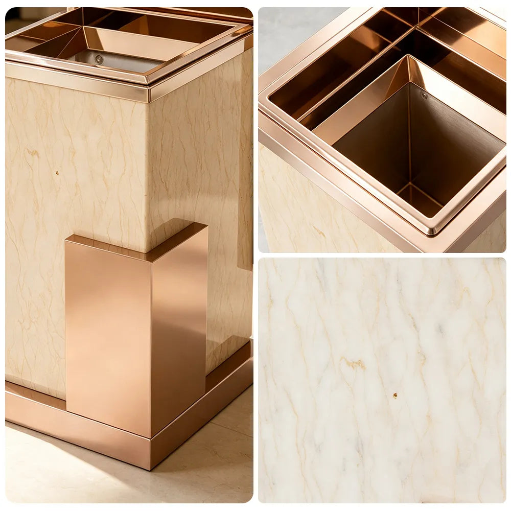 SOLARA Luxury Stone Texture Waste Bin Marble Finish Stainless Steel Inner Bin for Hotel Lobby Office Commercial Space - Pink&Yellow