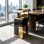 SOLARA Luxury Stone Texture Waste Bin Marble Finish Stainless Steel Inner Bin for Hotel Lobby Office Commercial Space - Black&Gold
