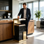 SOLARA Luxury Stone Texture Waste Bin Marble Finish Stainless Steel Inner Bin for Hotel Lobby Office Commercial Space - Black&Gold