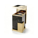 SOLARA Luxury Stone Texture Waste Bin Marble Finish Stainless Steel Inner Bin for Hotel Lobby Office Commercial Space - Black&Gold