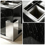 SOLARA Luxury Stone Texture Waste Bin Marble Finish Stainless Steel Inner Bin for Hotel Lobby Office Commercial Space - Black