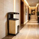 SOLARA Luxury Stone Texture Waste Bin Marble Finish Stainless Steel Inner Bin for Hotel Lobby Office Commercial Space - Black&Yellow