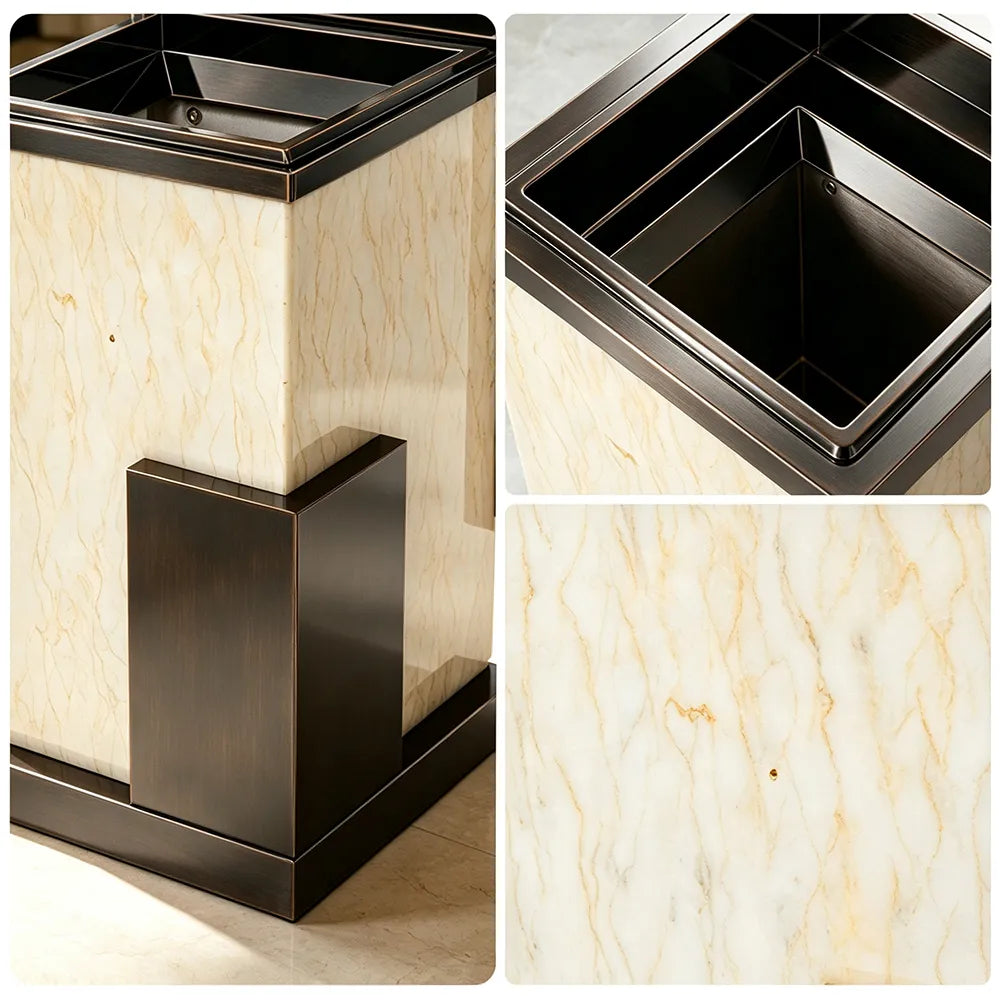 SOLARA Luxury Stone Texture Waste Bin Marble Finish Stainless Steel Inner Bin for Hotel Lobby Office Commercial Space - Black&Yellow