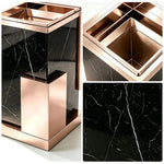 SOLARA Luxury Stone Texture Waste Bin Marble Finish Stainless Steel Inner Bin for Hotel Lobby Office Commercial Space - Pink&Black