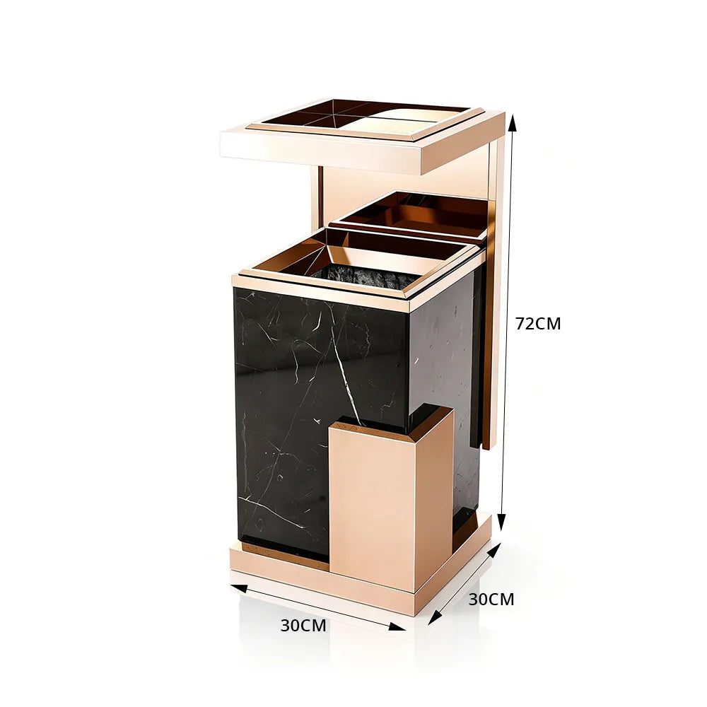 SOLARA Luxury Stone Texture Waste Bin Marble Finish Stainless Steel Inner Bin for Hotel Lobby Office Commercial Space - Pink&Black