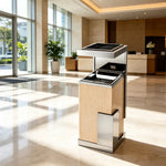 SOLARA Luxury Stone Texture Waste Bin Marble Finish Stainless Steel Inner Bin for Hotel Lobby Office Commercial Space - Yellow