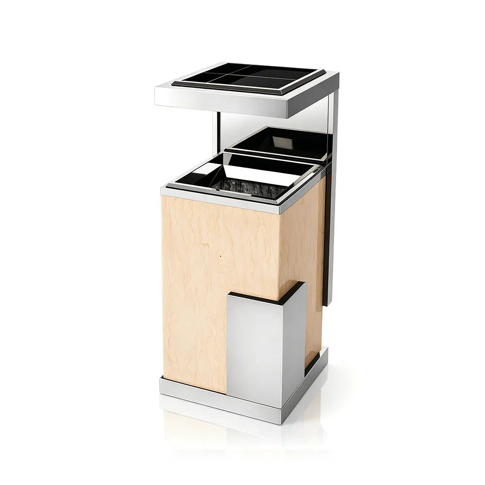 SOLARA Luxury Stone Texture Waste Bin Marble Finish Stainless Steel Inner Bin for Hotel Lobby Office Commercial Space - Yellow