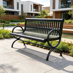 SOLARA Outdoor Public Bench Galvanised Steel Seat Durable Metal Frame for Park Garden Community Square Spaces - Black