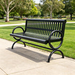 SOLARA Outdoor Public Bench Galvanised Steel Seat Durable Metal Frame for Park Garden Community Square Spaces - Black