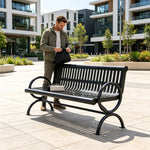 SOLARA Outdoor Public Bench Galvanised Steel Seat Durable Metal Frame for Park Garden Community Square Spaces - Black