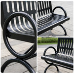 SOLARA Outdoor Public Bench Galvanised Steel Seat Durable Metal Frame for Park Garden Community Square Spaces - Black
