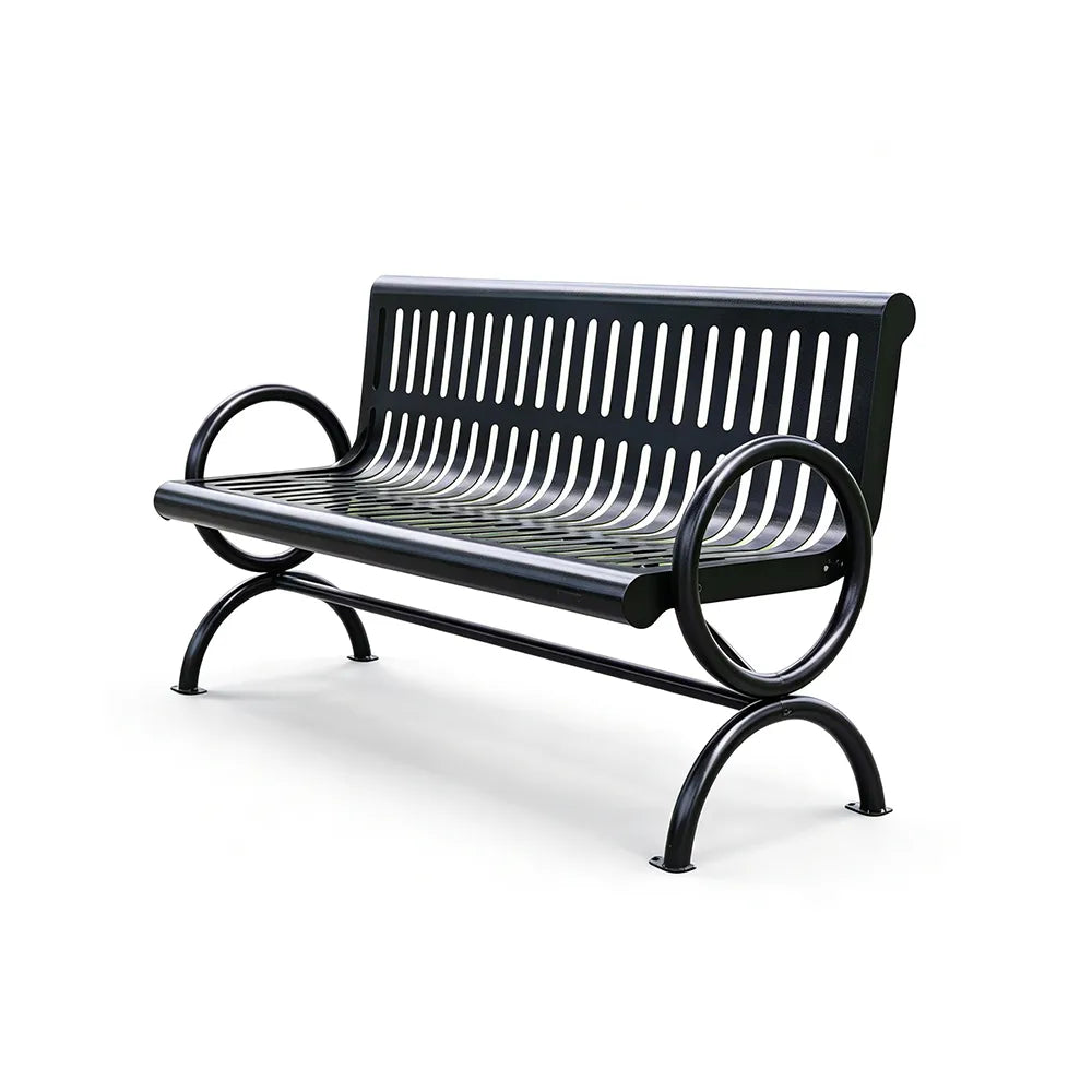 SOLARA Outdoor Public Bench Galvanised Steel Seat Durable Metal Frame for Park Garden Community Square Spaces - Black