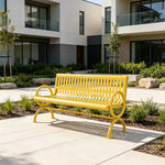 SOLARA Outdoor Public Bench Galvanised Steel Seat Durable Metal Frame for Park Garden Community Square Spaces - Yellow