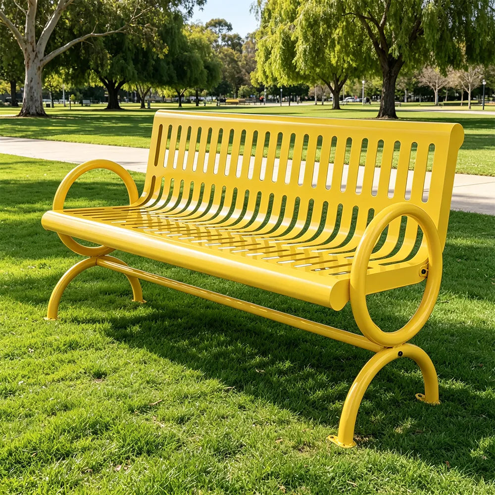 SOLARA Outdoor Public Bench Galvanised Steel Seat Durable Metal Frame for Park Garden Community Square Spaces - Yellow
