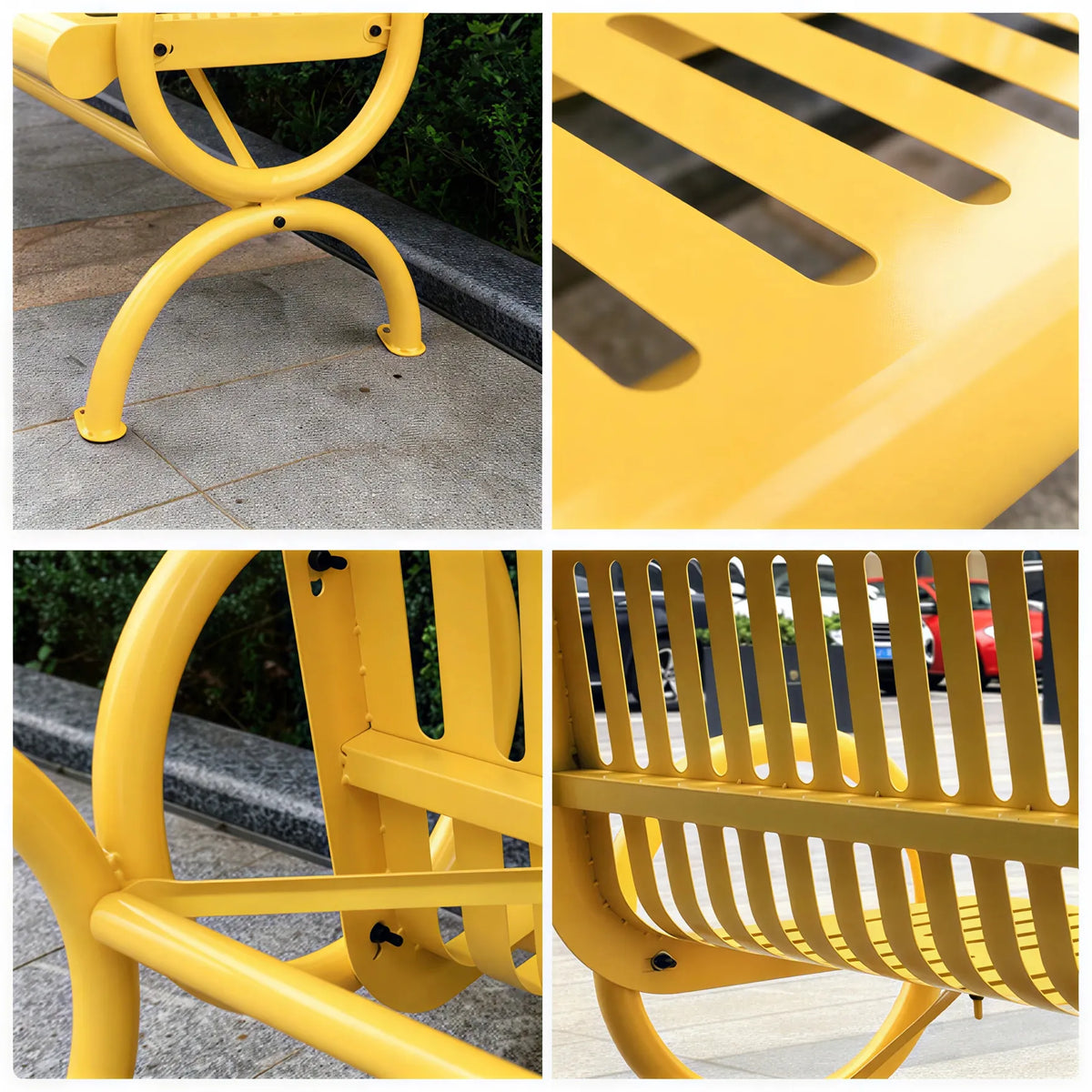 SOLARA Outdoor Public Bench Galvanised Steel Seat Durable Metal Frame for Park Garden Community Square Spaces - Yellow