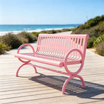 SOLARA Outdoor Public Bench Galvanised Steel Seat Durable Metal Frame for Park Garden Community Square Spaces - Pink