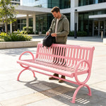 SOLARA Outdoor Public Bench Galvanised Steel Seat Durable Metal Frame for Park Garden Community Square Spaces - Pink