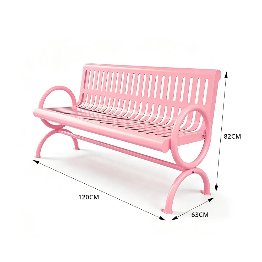 SOLARA Outdoor Public Bench Galvanised Steel Seat Durable Metal Frame for Park Garden Community Square Spaces - Pink