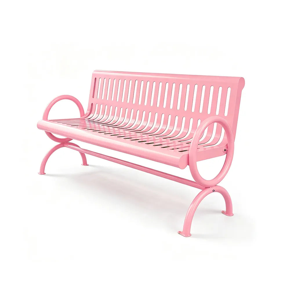 SOLARA Outdoor Public Bench Galvanised Steel Seat Durable Metal Frame for Park Garden Community Square Spaces - Pink