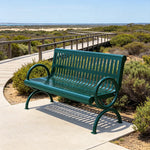SOLARA Outdoor Public Bench Galvanised Steel Seat Durable Metal Frame for Park Garden Community Square Spaces - Green