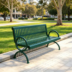 SOLARA Outdoor Public Bench Galvanised Steel Seat Durable Metal Frame for Park Garden Community Square Spaces - Green
