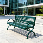 SOLARA Outdoor Public Bench Galvanised Steel Seat Durable Metal Frame for Park Garden Community Square Spaces - Green