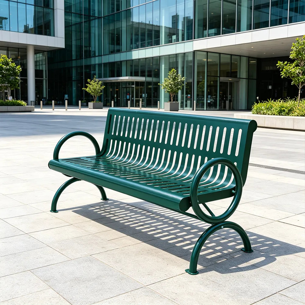 SOLARA Outdoor Public Bench Galvanised Steel Seat Durable Metal Frame for Park Garden Community Square Spaces - Green