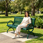 SOLARA Outdoor Public Bench Galvanised Steel Seat Durable Metal Frame for Park Garden Community Square Spaces - Green