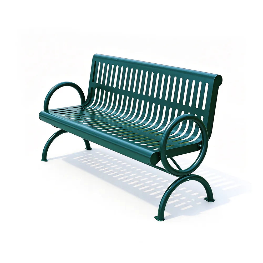 SOLARA Outdoor Public Bench Galvanised Steel Seat Durable Metal Frame for Park Garden Community Square Spaces - Green