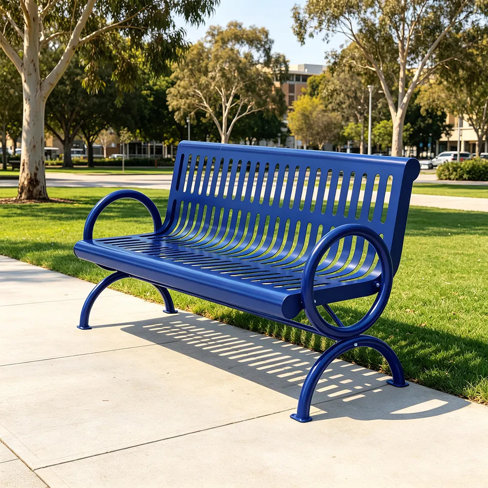 SOLARA Outdoor Public Bench Galvanised Steel Seat Durable Metal Frame for Park Garden Community Square Spaces - Blue