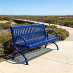 SOLARA Outdoor Public Bench Galvanised Steel Seat Durable Metal Frame for Park Garden Community Square Spaces - Blue