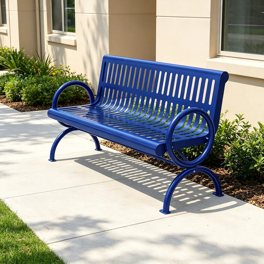 SOLARA Outdoor Public Bench Galvanised Steel Seat Durable Metal Frame for Park Garden Community Square Spaces - Blue