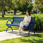 SOLARA Outdoor Public Bench Galvanised Steel Seat Durable Metal Frame for Park Garden Community Square Spaces - Blue