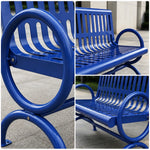 SOLARA Outdoor Public Bench Galvanised Steel Seat Durable Metal Frame for Park Garden Community Square Spaces - Blue