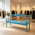 SOLARA Modern Iron Bench Space Saving Design Dual Side Tables for Lobby Waiting Area Retail Store & Reception Space - Blue
