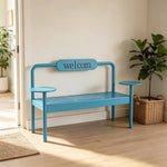 SOLARA Modern Iron Bench Space Saving Design Dual Side Tables for Lobby Waiting Area Retail Store & Reception Space - Blue