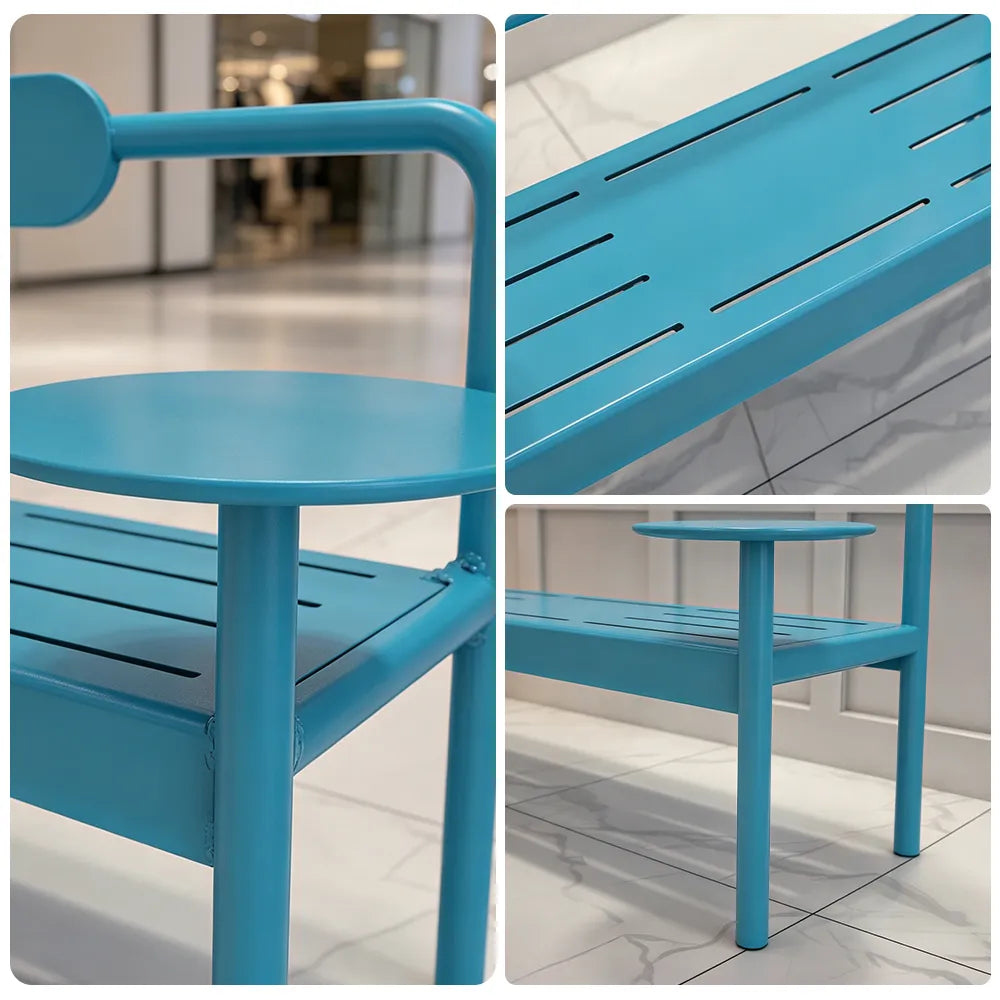SOLARA Modern Iron Bench Space Saving Design Dual Side Tables for Lobby Waiting Area Retail Store & Reception Space - Blue