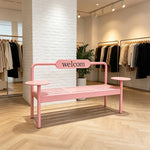 SOLARA Modern Iron Bench Space Saving Design Dual Side Tables for Lobby Waiting Area Retail Store & Reception Space - Pink