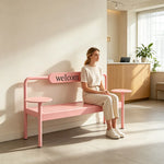 SOLARA Modern Iron Bench Space Saving Design Dual Side Tables for Lobby Waiting Area Retail Store & Reception Space - Pink