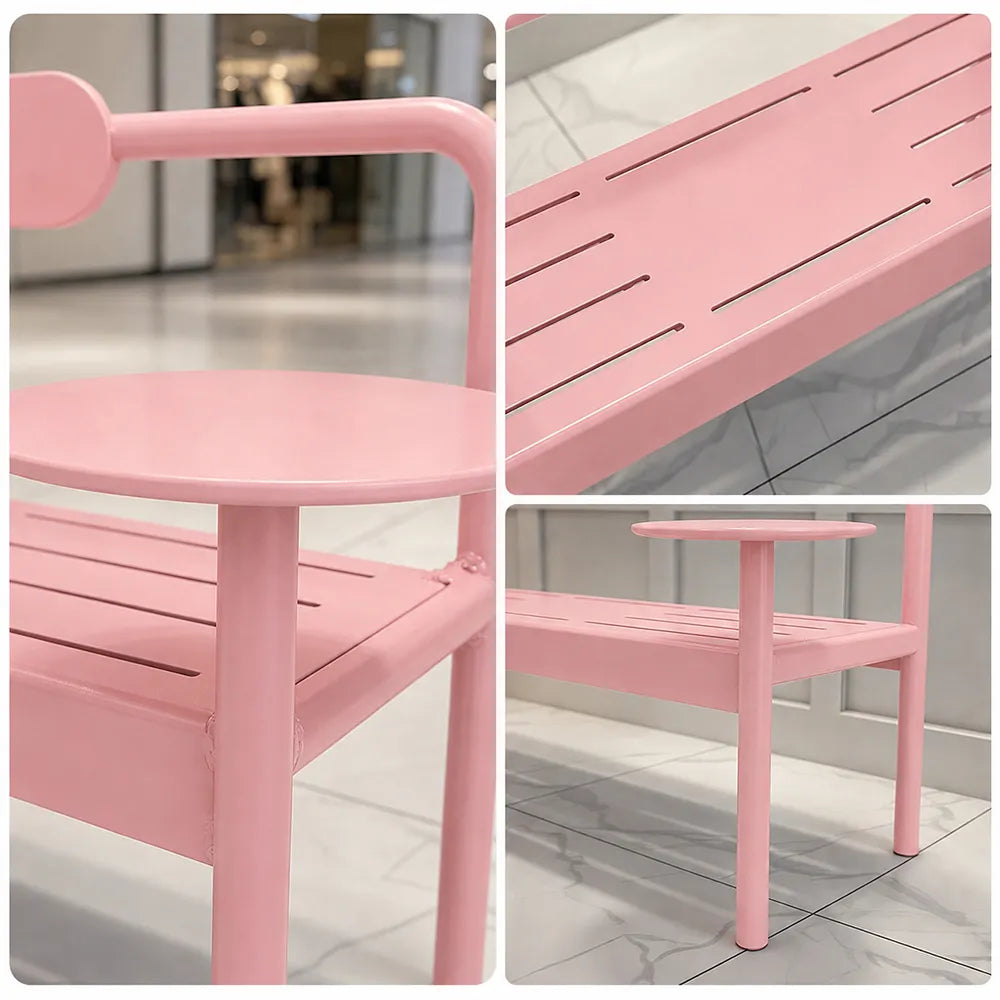 SOLARA Modern Iron Bench Space Saving Design Dual Side Tables for Lobby Waiting Area Retail Store & Reception Space - Pink