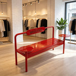 SOLARA Modern Iron Bench Space Saving Design Dual Side Tables for Lobby Waiting Area Retail Store & Reception Space - Red