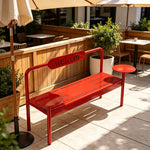 SOLARA Modern Iron Bench Space Saving Design Dual Side Tables for Lobby Waiting Area Retail Store & Reception Space - Red