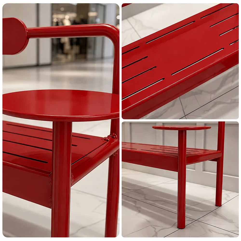 SOLARA Modern Iron Bench Space Saving Design Dual Side Tables for Lobby Waiting Area Retail Store & Reception Space - Red