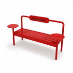 SOLARA Modern Iron Bench Space Saving Design Dual Side Tables for Lobby Waiting Area Retail Store & Reception Space - Red