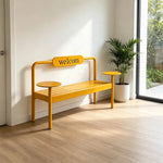SOLARA Modern Iron Bench Space Saving Design Dual Side Tables for Lobby Waiting Area Retail Store & Reception Space - Yellow