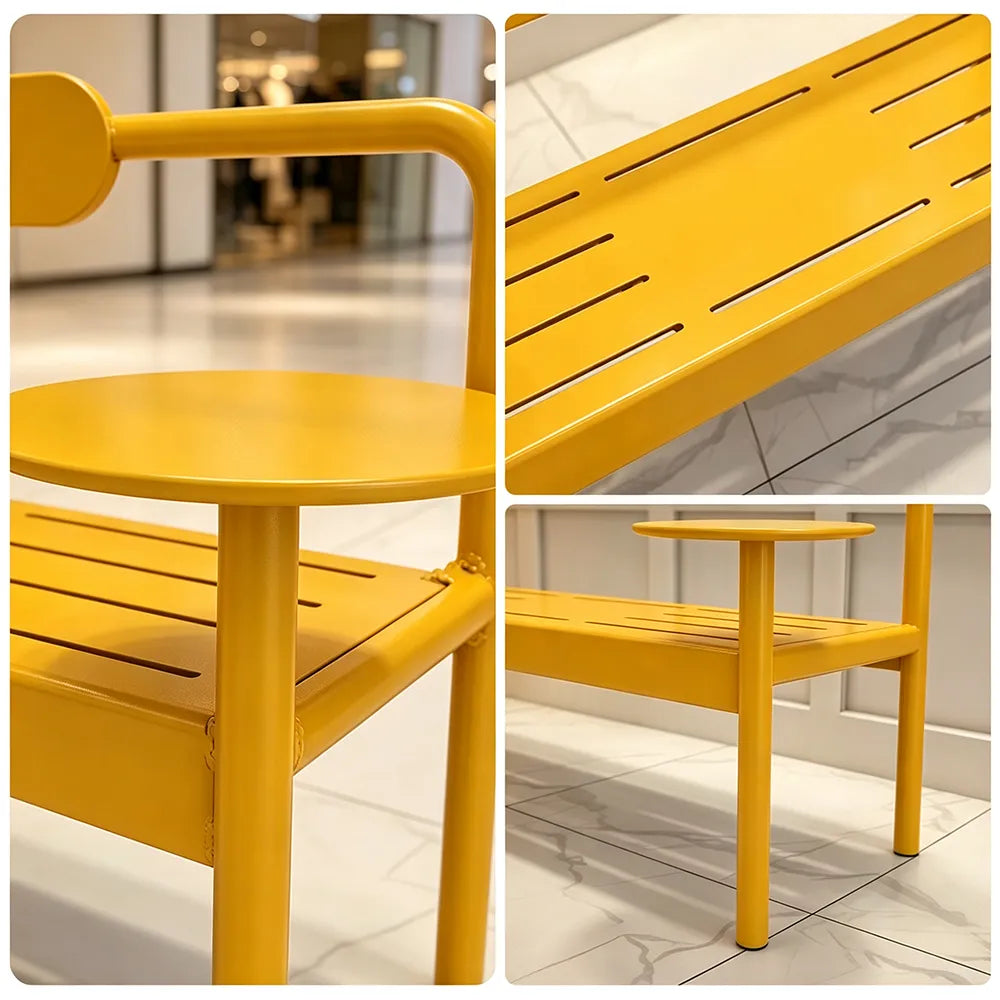 SOLARA Modern Iron Bench Space Saving Design Dual Side Tables for Lobby Waiting Area Retail Store & Reception Space - Yellow