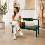 SOLARA Modern Iron Bench Space Saving Design Dual Side Tables for Lobby Waiting Area Retail Store & Reception Space - Green